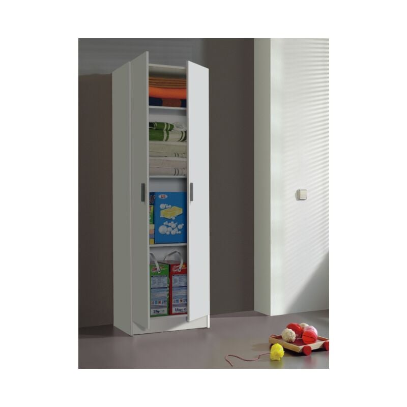 Altri - Armoire avec deux portes et trois étagères polyvalentes blanc mat 59x180 cm - Collegno