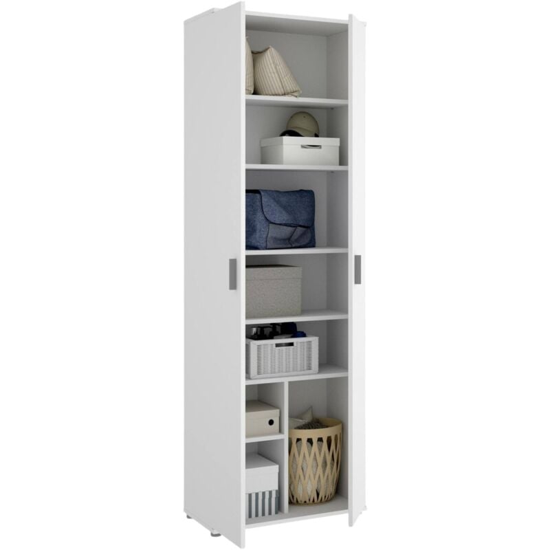 Dmora - Armoire polyvalente Suretta, Meuble de rangement multifonction, Armoire à 2 portes, 61x35h190 cm, Blanc, avec emballage renforcé