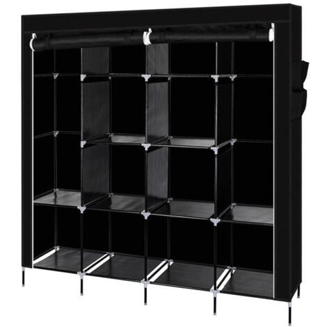 Armoire portable de 67 pouces, support de rangement pour vêtements, 12 étagères, 4 poches latérales, noir