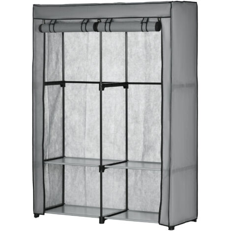 Armoire portable en tissu non tissé avec 4 étagères ouvertes et 2 cintres, 118 x 49 x 170 cm, grise