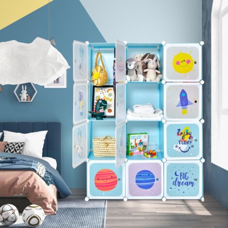 Armoire Portable Enfants Commode Bébé 12 Cubes 2 Sections Penderie Organisateur Blanc
