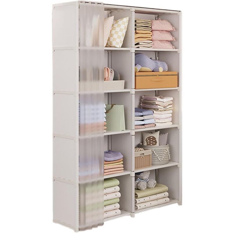 Armoire portable, grande capacité, double couche, blanche, adaptée à la chambre, à la buanderie, au dortoir
