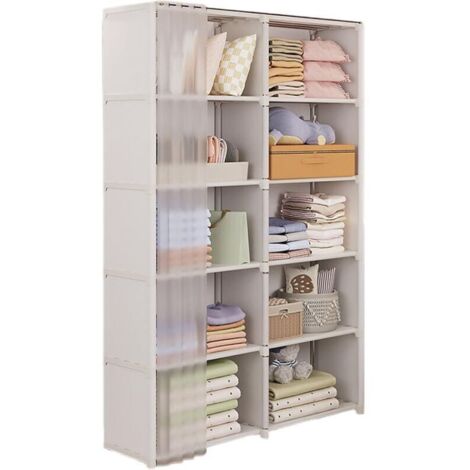 Armoire portable, grande capacité, double couche, blanche, adaptée à la chambre, à la buanderie, au dortoir