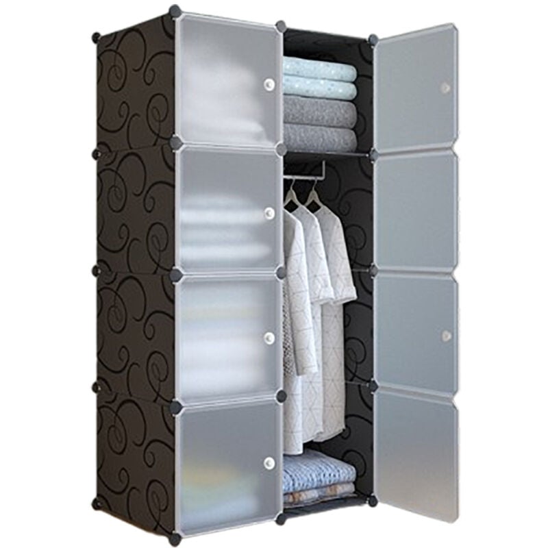 Lunsy - Armoire Portable, Penderie avec Portes, Storage Modulable Meuble Étagères de Rangement, Conception de Motif de Frisé, 8-Cube