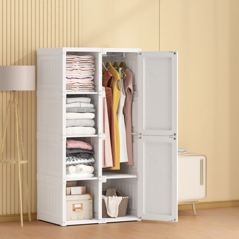 Armoire portable réglable avec grande capacité et cadre pliable, armoire de chambre à coucher, assemblage facile, blanc