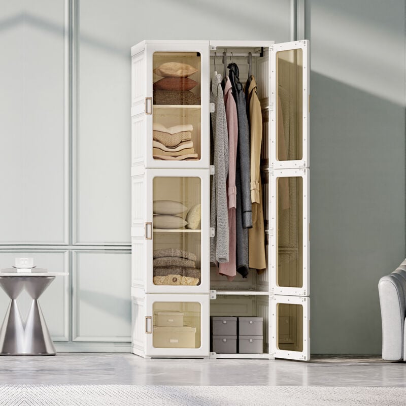 Sureh - Armoire de chambre à coucher, organisateur de rangement, armoire polyvalente pliable avec portes magnétiques, 69x170x50cm, blanc