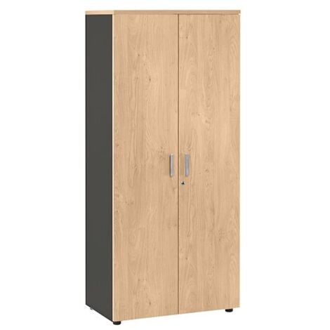 Armoire portes battantes Exprim H 180 cm, décor chêne - corps anthracite - Maxiburo