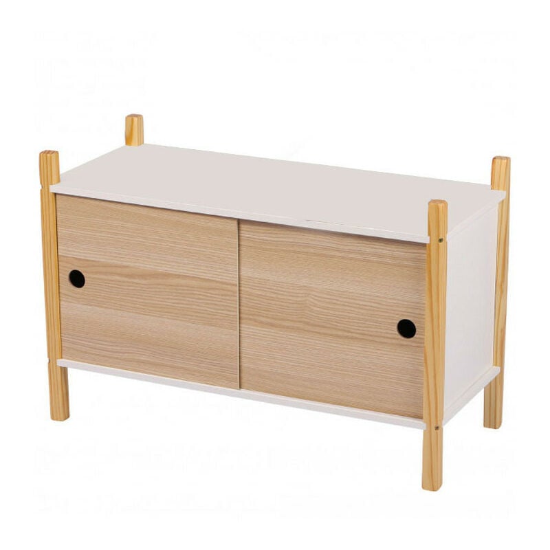 Meuble de rangement judy wild dream - 2 portes coulissantes - 70 x 30 x h 46.5cm - Blanc et bois naturel - Livraison gratuite