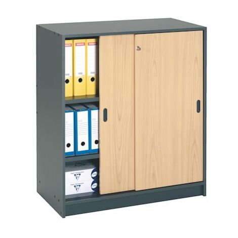 Armoire portes coulissantes H 100 cm anthracite - hêtre - Maxiburo