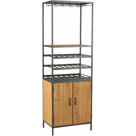 Armoire pour bouteilles+verres a vin métal/bois naturel - Beige