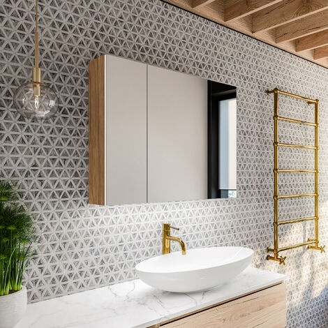 Armoire pour de Salle de Bain avec Miroir et Éclairage LED  70x60 cm  Armoire De Toilette À Miroir Lumineux  Clara  Ancient Oak