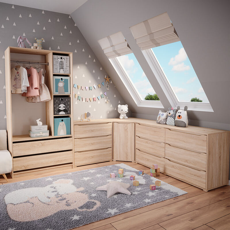 Vicco - Armoire pour enfants Elmo, Sonoma, 100 x 200 cm avec 2 tiroirs