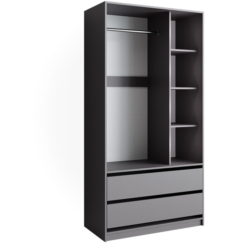 Vicco - Armoire pour enfants Elmo, Anthracite, 100 x 200 cm avec 2 tiroirs