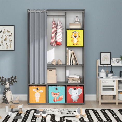 Armoire pour enfants Luigi, Gris, 105.8 x 178.1 cm Avec boîtes pliantes (multicolores), Vicco