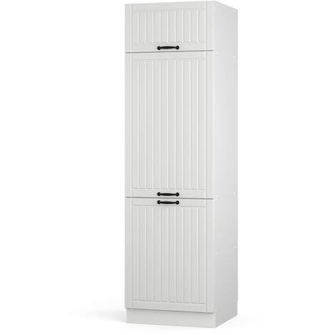 Vicco – Armoire pour frigo 60 cm – Blanc campagne – Panneaux de particules 16 mm – Charnières soft-closing – Coulisses métalliques à sortie totale
