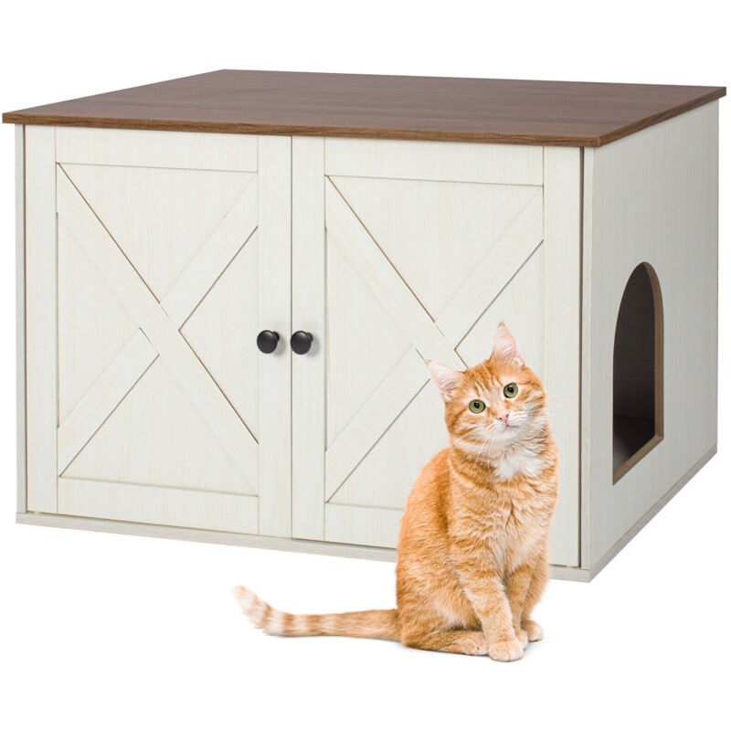 Armoire litière Relaxdays, cloison intérieure, entrée latérale, dissimule la litière, H x L x P: 50 x 80 x 53 cm, beige