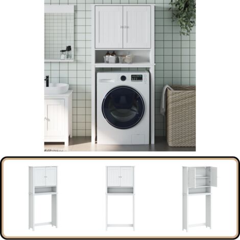 Armoire pour machine à laver BERG blanc bois massif - Meuble De Salle De Bain - Armoire Pour Machine À Laver - Rangement Salle De Bain - Armoire Buanderie - Design Minimaliste