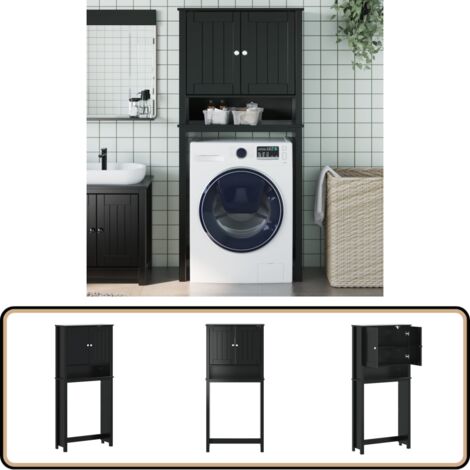 Armoire pour machine à laver BERG noir bois massif - Meuble De Salle De Bain - Armoire Pour Machine À Laver - Rangement Salle De Bain - Armoire Buanderie - Design Minimaliste