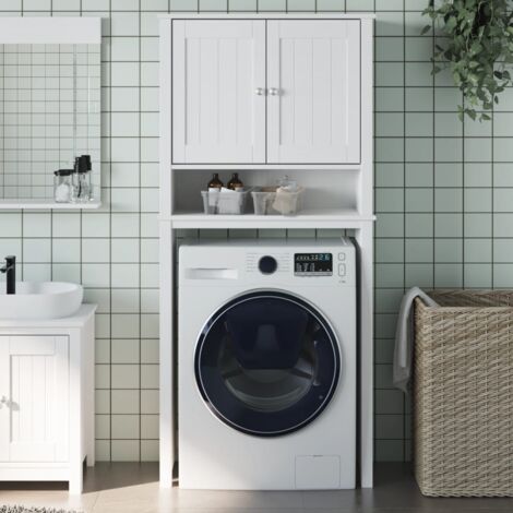Armoire pour machine à laver，Meuble pour lave-linge BERG blanc bois massif CFW397702