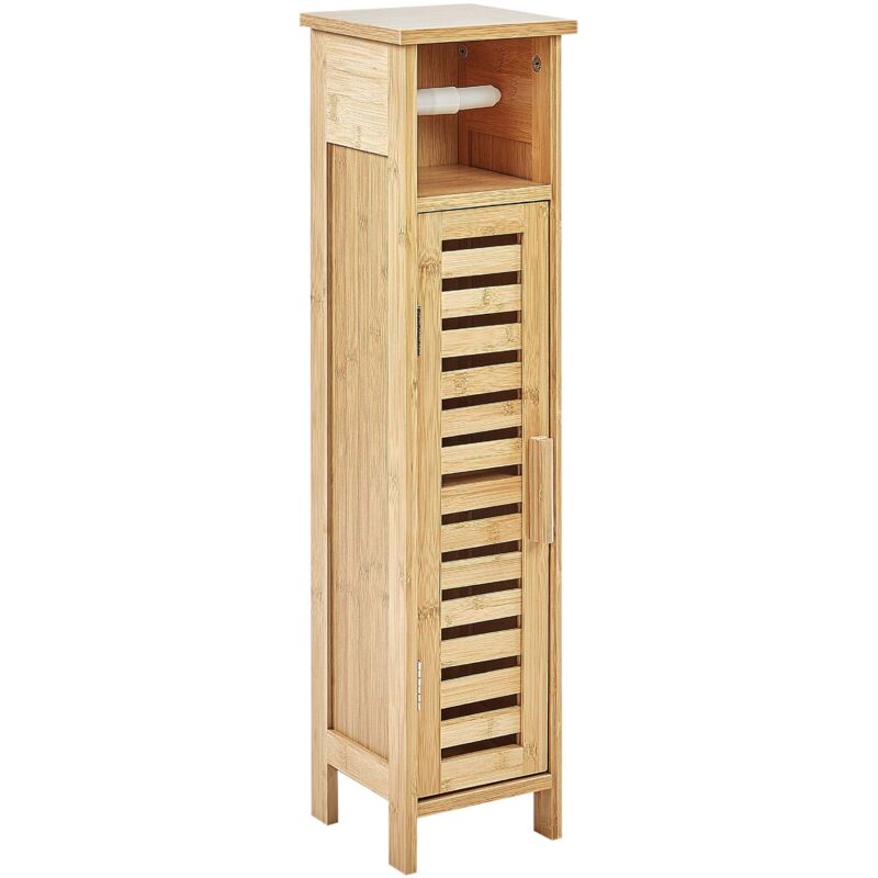 Armoire pour Toilette Minimaliste en Bambou avec Etagères et Porte Bois Clair Olathe Armoire pour Toilette Minimaliste en Bambou avec Etagères et Porte Bois Clair Olathe