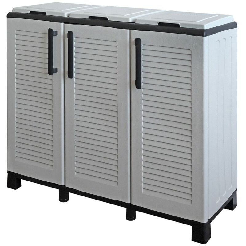 Poubelles de tri Selectif 3 Sacs Armoire Recyclage Gris Clair 102 x 37 x 90 cm Poubelle de tri 3 Portes 4 pieds INTEC