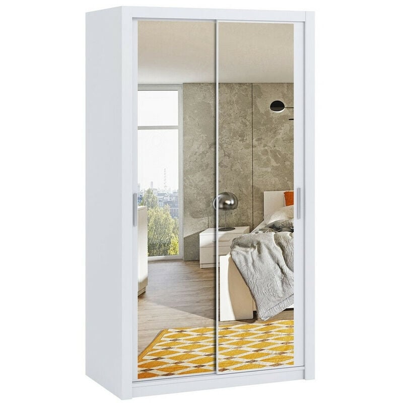 Mobilier1 - Armoire Catromi 104, Blanc, 215x120x62cm, Portes d'armoire: Coulissantes, Nombre d'étagères: 0
