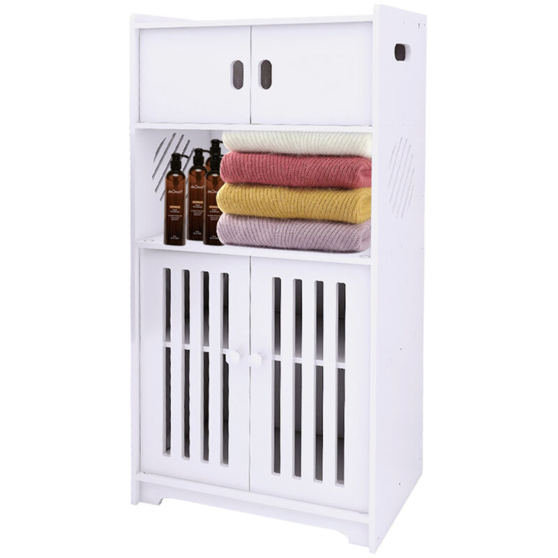 Armoire Rangement Salle de Bain,4 Casiers,36 × 22 × 75 cm, Meuble Toilette/Cuisine/Chambre Blanc