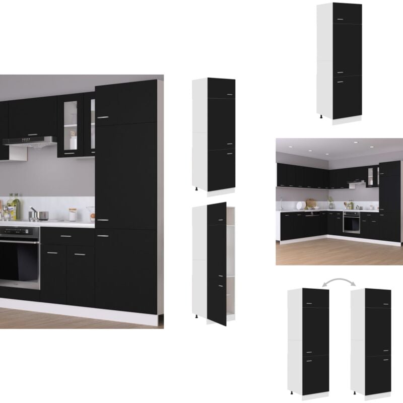 Armoire réfrigérateur Noir 60x57x207 cm Bois d'ingénierie - Armoire Réfrigérateure - Meuble De Cuisine - Rangement Cuisine - Armoire Noire - Armoire