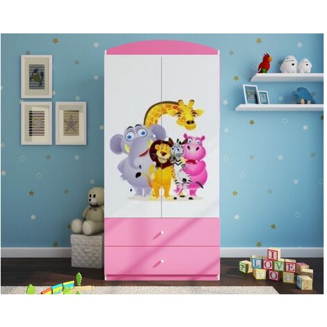 Armoire rose 2 portes enfant Zoo Drimy
