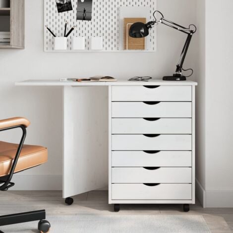 Armoire roulante avec bureau MOSS blanc bois de pin solide vidaXL