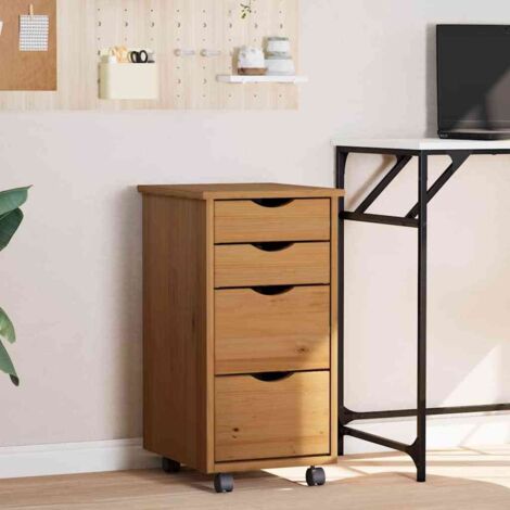 Armoire roulante avec tiroirs-Meuble de rangement MOSS bois de pin marron miel 694222