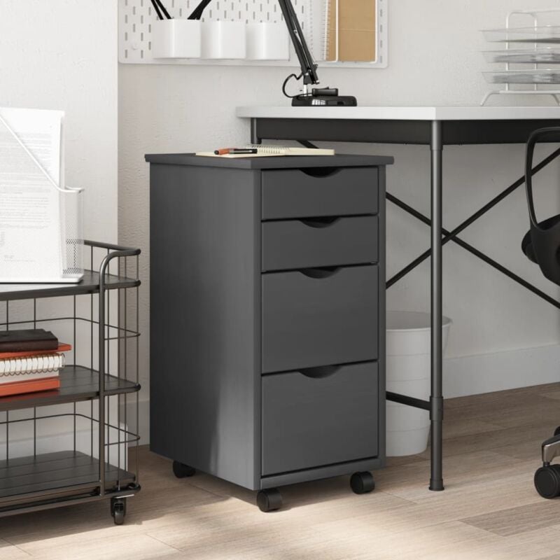 Armoire roulante avec tiroirs MOSS gris bois de pin solide vidaXL