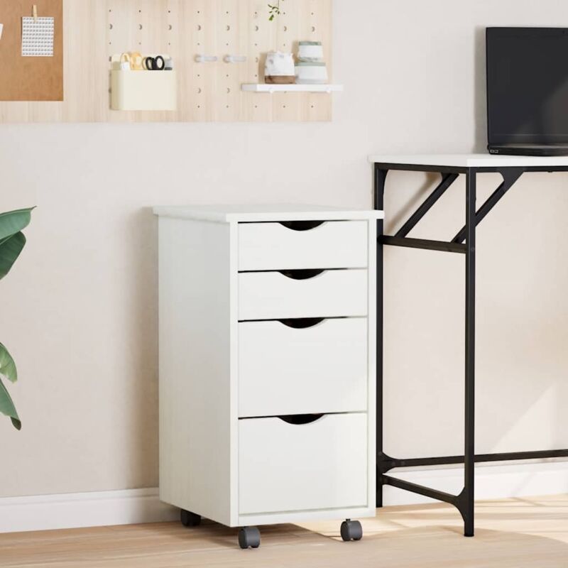 vidaXL Armoire roulante avec tiroirs MOSS blanc bois de pin solide