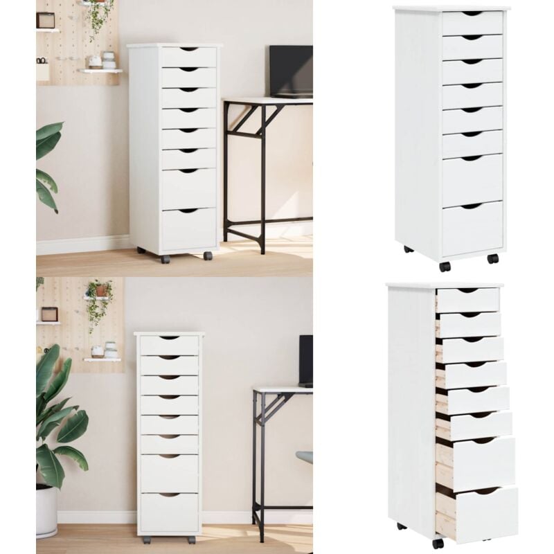 Vidaxl - Armoire roulante avec tiroirs moss blanc bois de pin solide - Meuble Roulant - Commode - Classement - Rangement - Tiroir - Home & Living
