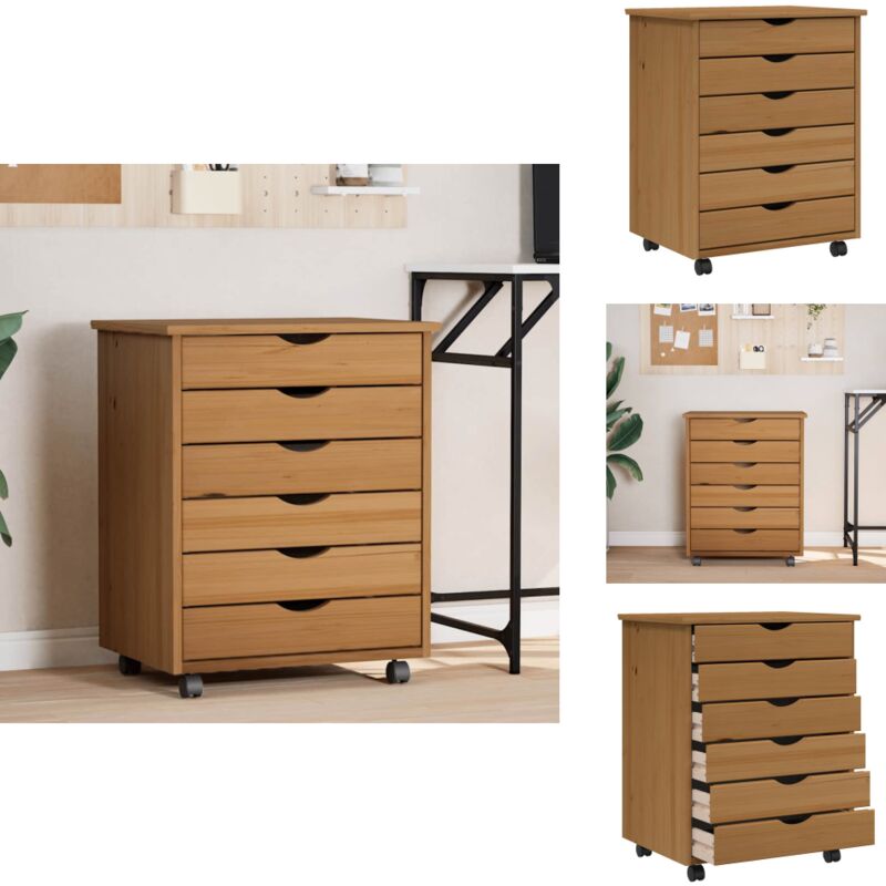 Vidaxl - Armoire roulante avec tiroirs moss bois de pin marron miel - Armoire Roulante - Armoires Roulantes - Commode - Classeur