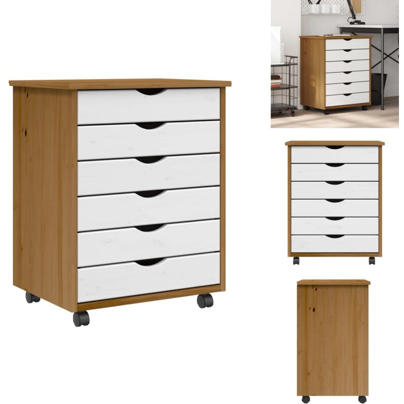 Armoire roulante avec tiroirs moss bois de pin marron miel - Armoire Roulante - Armoires Roulantes - Commode - Classeur