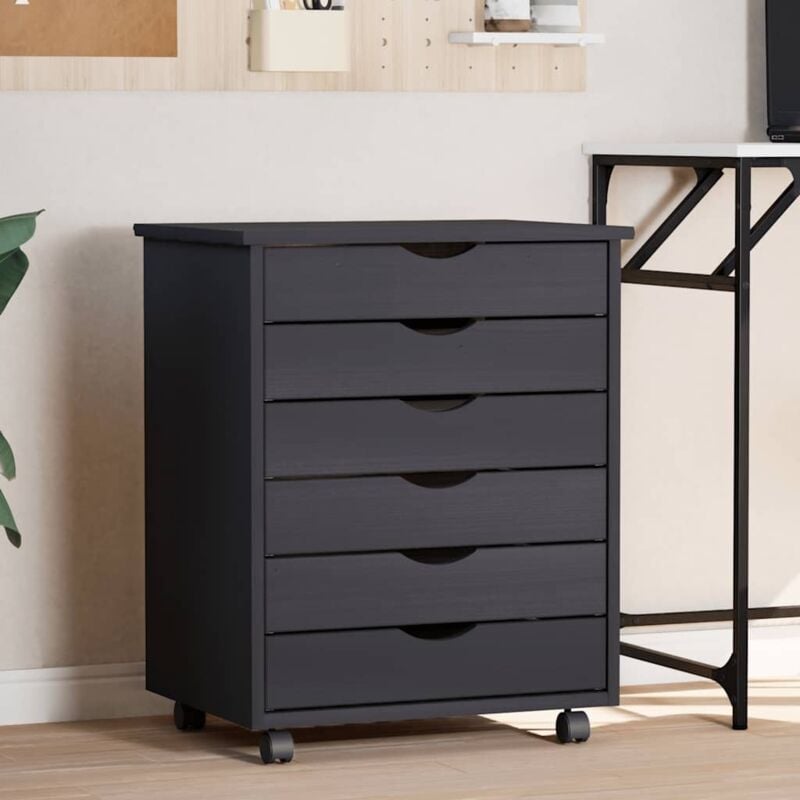 Vidaxl - Armoire roulante avec tiroirs moss gris bois de pin solide