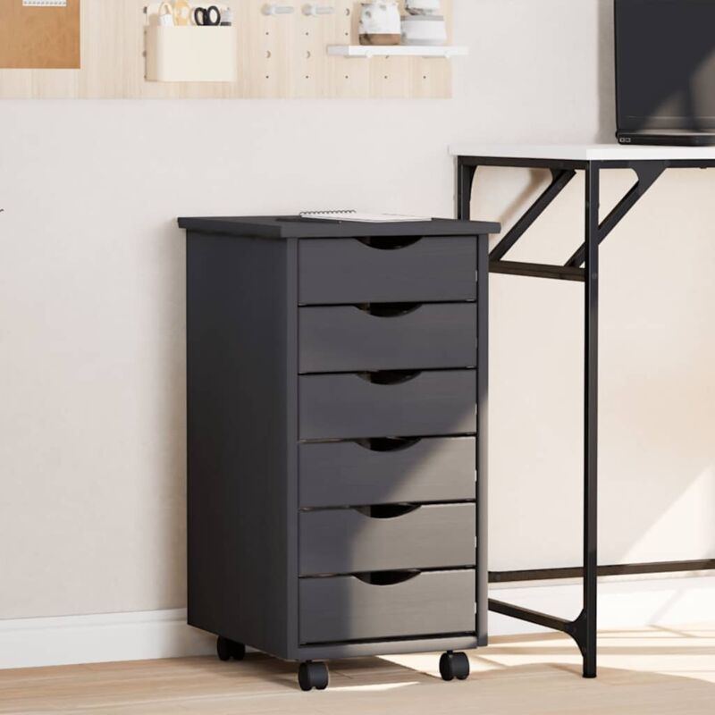 Vidaxl - Armoire roulante avec tiroirs moss gris bois de pin solide