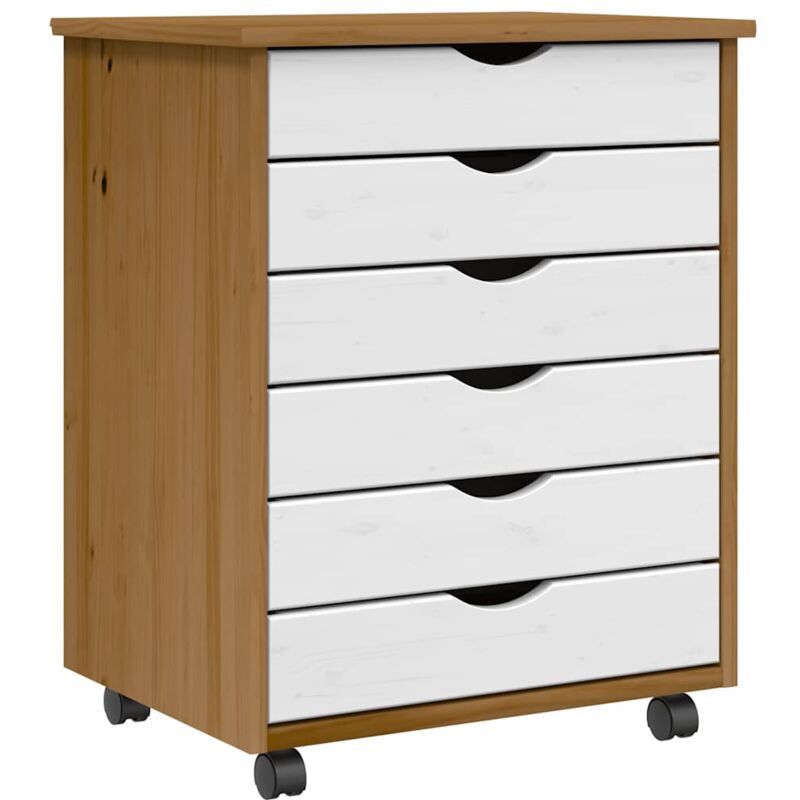 Vidaxl - Armoire roulante avec tiroirs moss bois de pin marron miel
