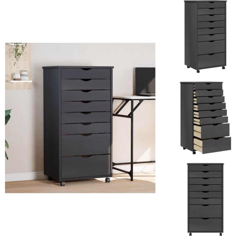 Armoire roulante avec tiroirs moss gris bois de pin solide - Meuble Roulant - Armoire Mobile - Commode Tiroir - Classement Document - Rangement Maison