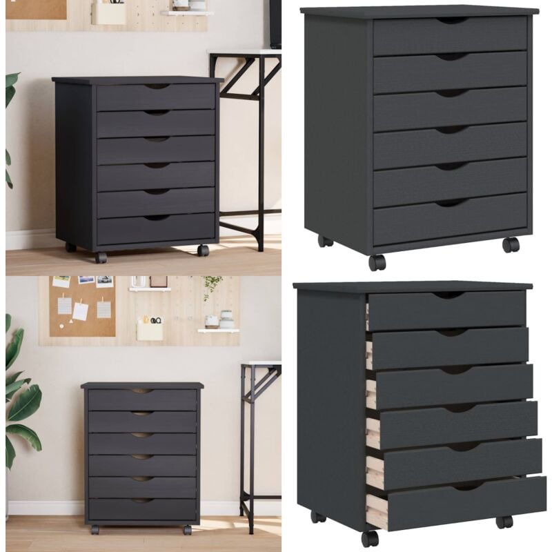 Vidaxl - Armoire roulante avec tiroirs moss gris bois de pin solide - Meuble Roulant - Commode - Classement - Rangement - Tiroir - Home & Living