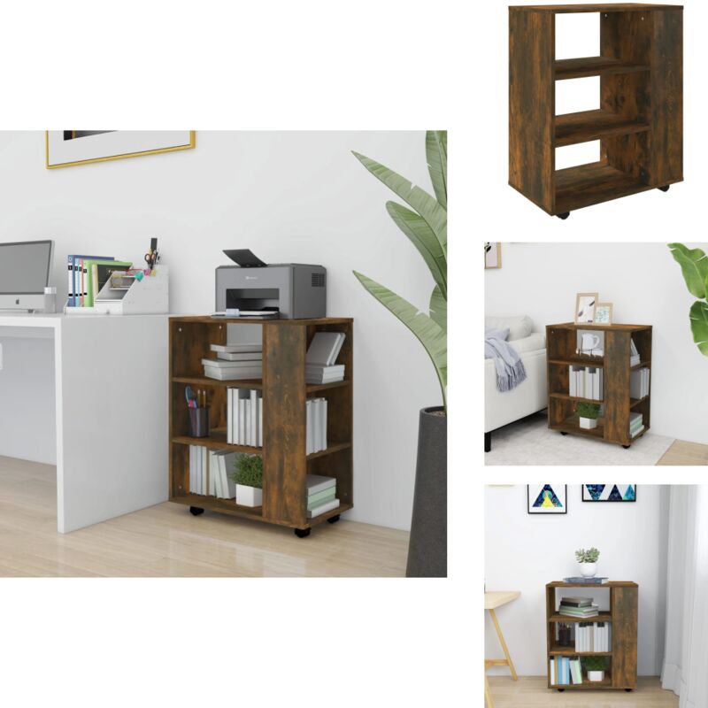 Armoire roulante Chêne fumé 60x35x75 cm Bois d'ingénierie - Armoire De Rangement - Meuble De Bureau - Armoire Sur Roulette - Rangement Tiroir