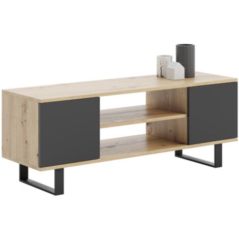 Armoire RTV Focus 155 cm - pieds en métal Chêne artisanal noir
