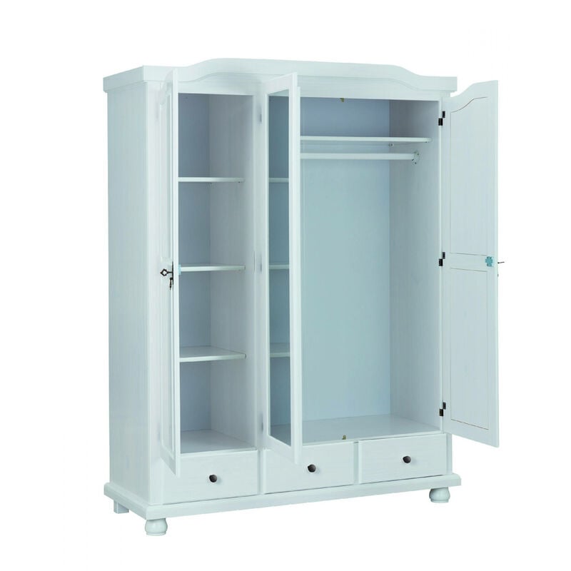Inter Link - Armoire 3 portes 3 tiroirs finition pin massif blanc