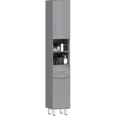 Armoire salle bain commode étagères tiroir réglables gris