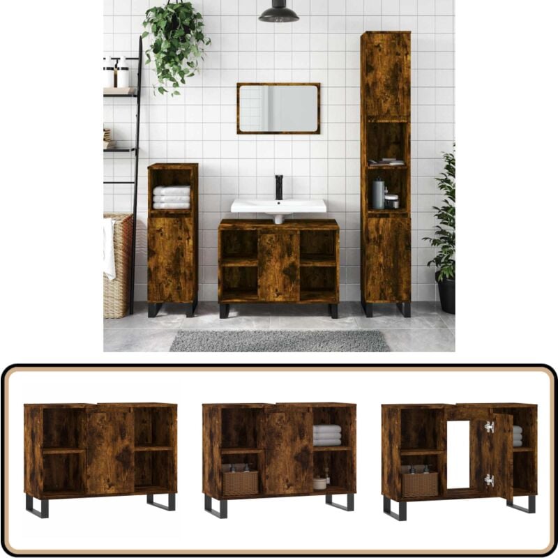 Vidaxl - Armoire salle de bain chêne fumé 80x33x60cm bois d'ingénierie - Meuble De Salle De Bain - Armoire De Salle De Bain - Rangement Salle De Bain