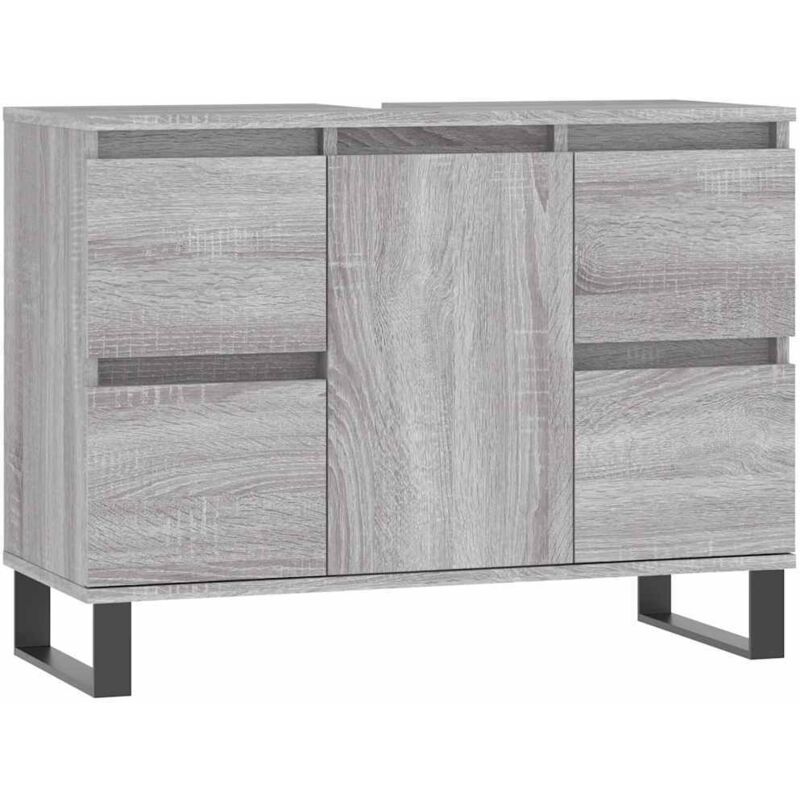 Vidaxl – Armoire murale de salle de bain sonoma gris 80x33x60 cm – 4 tiroirs – Installation flexible de porte – Pieds en fer pour style industriel