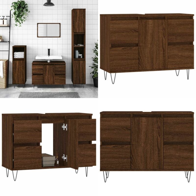 Armoire salle de bain chêne marron 80x33x60cm bois d'ingénierie - Meuble De Salle De Bain - Armoire Salle De Bain - Rangement Salle De Bain - Commode