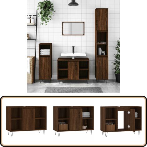 Armoire salle de bain chêne marron 80x33x60cm bois d'ingénierie - Meuble De Salle De Bain - Armoire De Salle De Bain - Rangement Salle De Bain - Commode Salle De Bain - Design Industriel