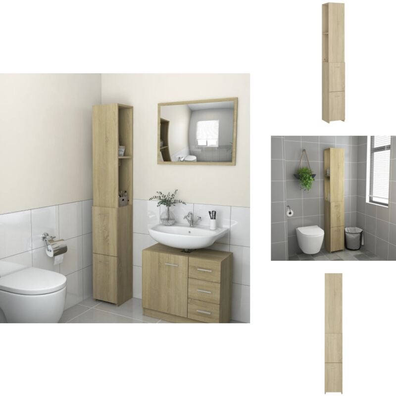 Armoire salle de bain chêne sonoma 25x26,5x170 cm - Armoire Salle De Bain - Meuble Salle De Bain - Rangement Salle De Bain - Commode Salle De Bain
